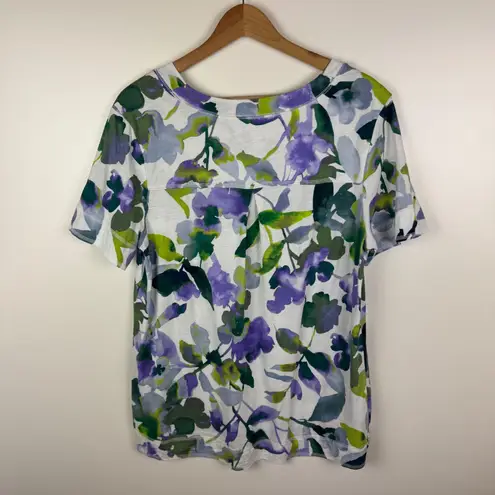 Westbound Floral Tee Large Multicolor V-Neck Soft Stretch Comfy Watercolor Artsy