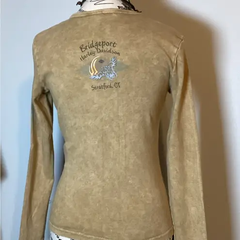 HARLEY DAVIDSON LADIES LONG SLEEVE TEE SZ. MED COTTON VINTAGE BRIDGEPORT CT Tan