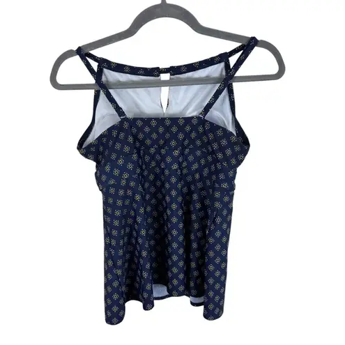 Kona Sol Navy Blue Yellow Keyhole Tankini Mini Swim Skirt Set Women's Size M