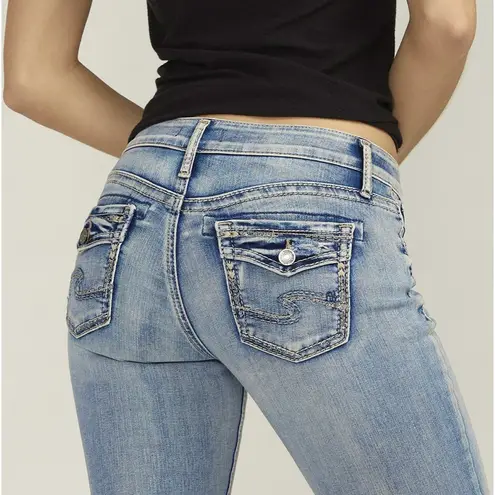Silver Jeans Suki Mid Rise Bootcut denim thick stitch medium wash