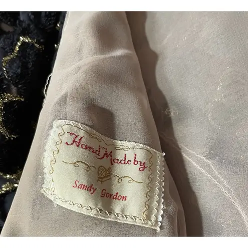 Handmade Vtg 80s Black Gold Burnout Velvet Floral Formal Dress Size S/M Gothic Glam Witch