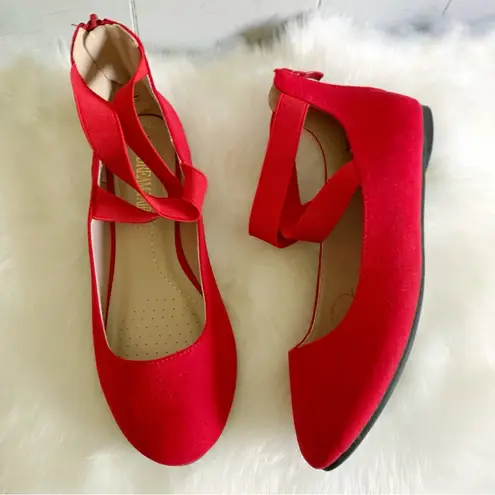 Dream Paris DREAM PAIRS Red Ankle Strap Elastic Ballet Flats 6.5