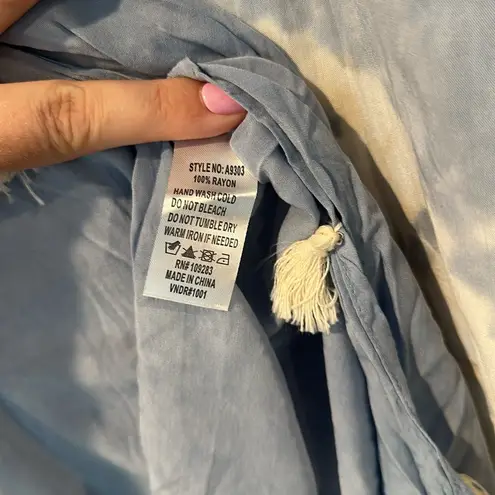 Surf Gypsy Medium Boho Blue Tie Dye Tassel Swim Cover-Up