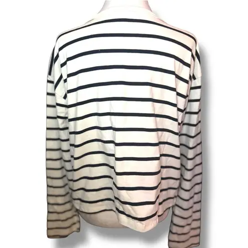 Madden Girl  Cropped Cherry Sequin Patch Lng Sleeve White & Black Stripes Size XL - Image 2
