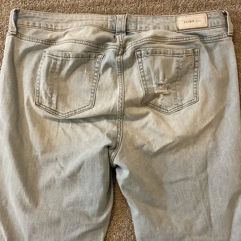 Slinky Brand Slink Light Denim Wash Distressed Crop Jeans