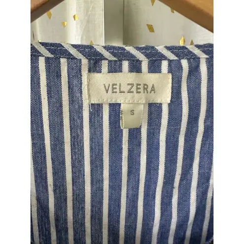 Velzera 100% Cotton Embroidered Applique Button Up Bib Stripe Long Sleeve Tunic