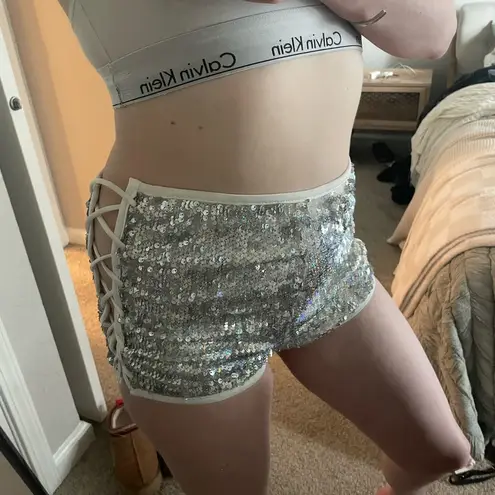 iHeartRaves Silver Rainbow Holographic Sequin Hot Shorts