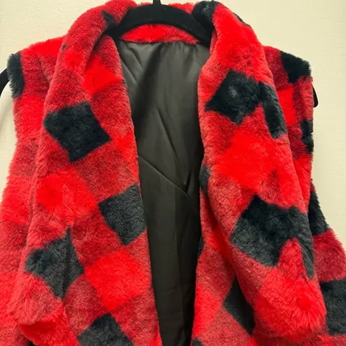 NWT Styline Faux Fur Buffalo Plaid Vest, Red & Black | OS Size undefined