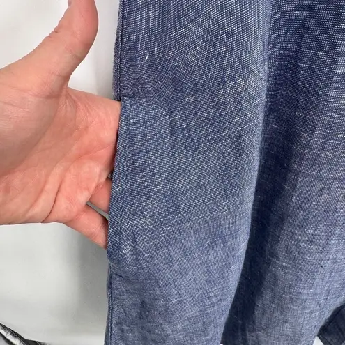 Tahari Beachy Costal Grandmacore Linen Shirt Dress Button Down Blue size XS