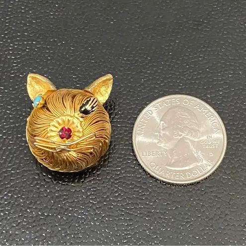 Head Vintage Unsigned Gold-tone Wired Cat CZ Stones Small Cat Brooch