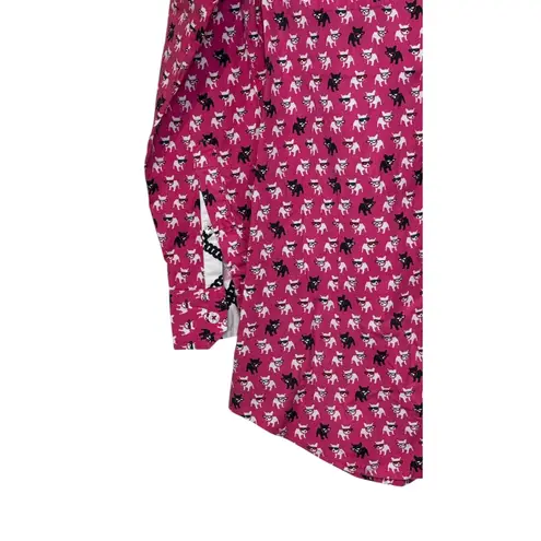 Tizzie Womens Shirt Dogs All Over Print Long Sleeve Button Up Top Pink Small