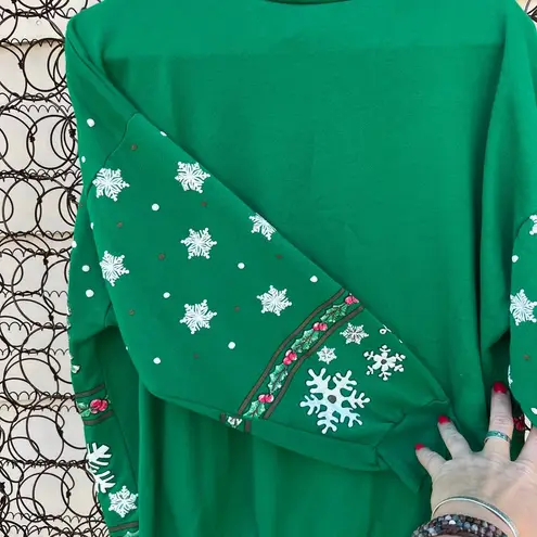 VTG puff print Christmas holiday scene sleigh ride in the mountains sweatshirt M Green Size M