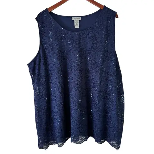 Catherines Sequin Lace Tank Top Sleeveless Party Plus Size 28W