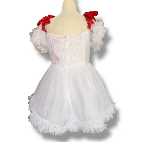 Sugar Thrillz Winter Rose White Tulle Coquette Dress Red Bows Valentine Babydoll Size M