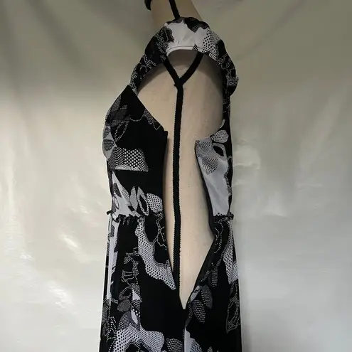 SIGNATURE BY SANGRIA Midi Floral Print Dress Sz 10 Milkmaid Y2K Ruffle Retro Black Size L