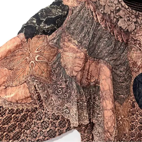 Vintage Jackart Italy Bronze Metallic Floral Patchwork Design Pullover Sweater Size L