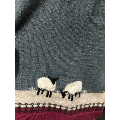 Woolrich Sweater Vest Womens L Blue Lambswool Full Zip Grazing Sheep Cottagecore