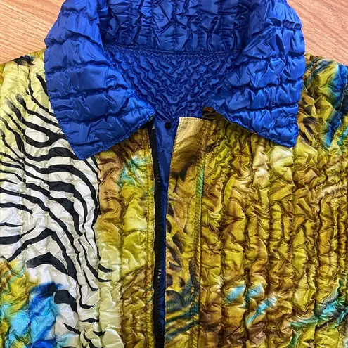 Reversible Vibrant Blue and Yellow Women's Magic Scarf Lightweight Jacket Sz S