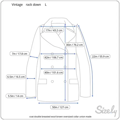 coat double breasted wool brown oversized collar union made Size L