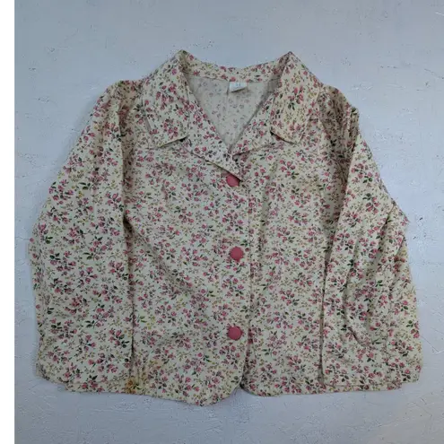 Homemade Floral Jacket Skirt Set – Women's S Pink Button Front Cotton Rayon White Size 16