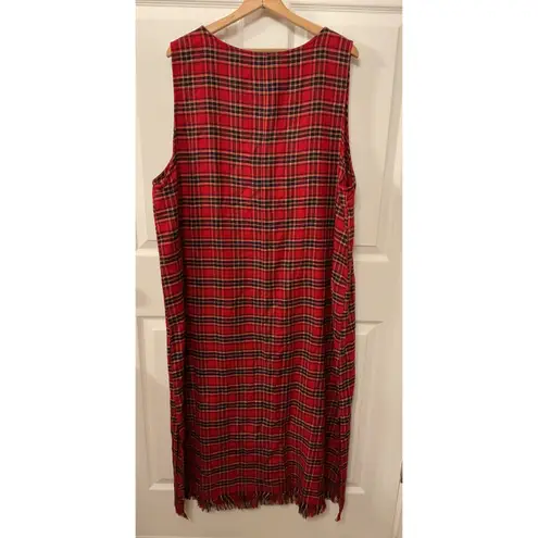 Vintage Original ty2 Red Plaid Cottagecore Academia Plus Jumper Maxi Dress,22W