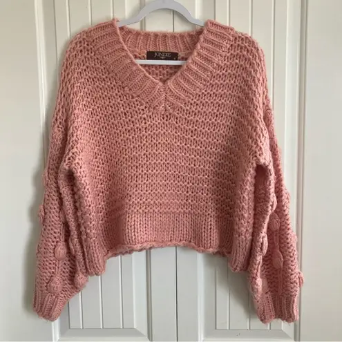 Jondie Womens Sweater Powder Pink S Cropped Balloon Sleeve