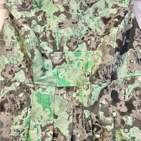 Stunning Lela Rose Designer Abstract Pattern Silk Lined Brocade Midi Dress 8 Green