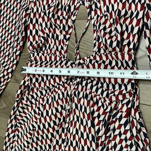 Mulla High Low Ruffle Cut Out Maxi Dress Red Black Geometric Size Medium