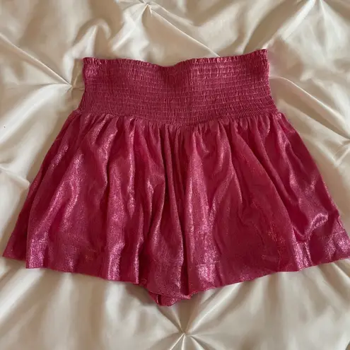 TCEC hot pink metallic ruffle shorts