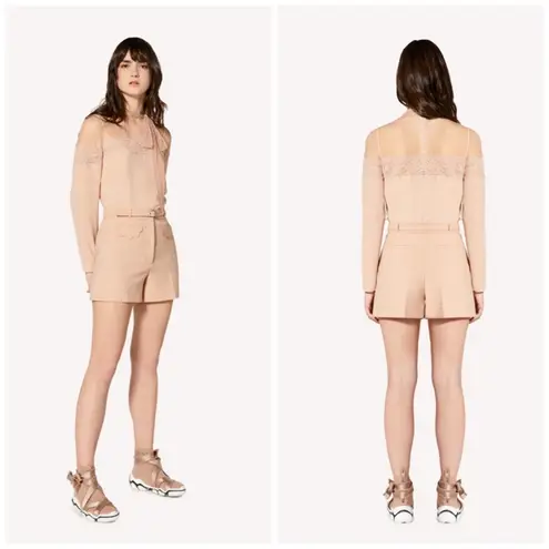 Red Valentino Limited Edition Scallop Detail Cady Tech Crepe Shorts Size 42 IT Tan Size M