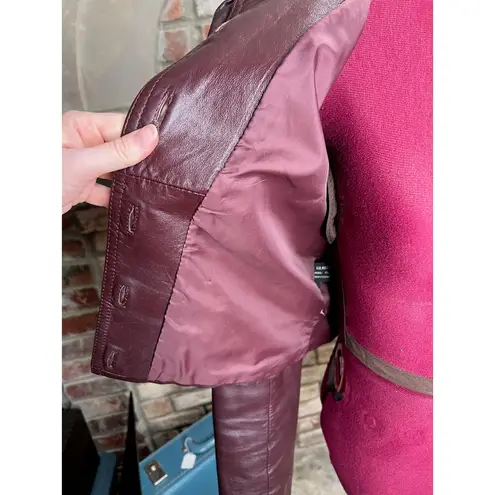 High Sierra leather Jacket OXBLOOD red burgundy wine cropped puff sleeves