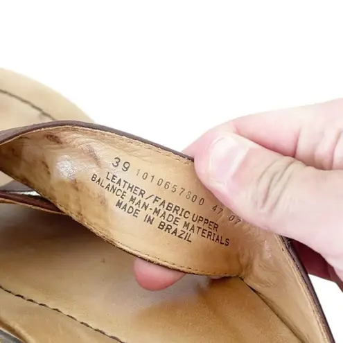 Dansko Neeci Brown Leather Linen Heels Slide Sandals Sz 39