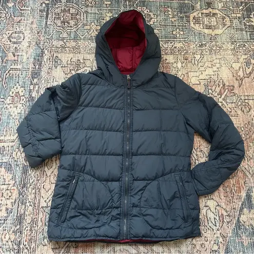 Fat Face Lightweight Puffer Coat Down Jacket Navy Burgundy Size Medium Blue - Image 4