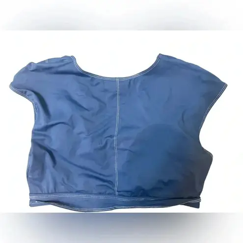 Bleu Rod Beattie Stitched Cap Sleeve Crop Navy Bikini Top NWT