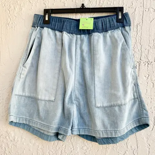 Bermuda Closed Elastic Waistband Laila  Pull On Shorts Denim Blue Women's Large