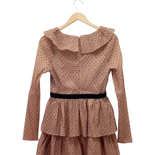 Rachel Parcell NWT Ruffle Tiered Midi Dress Brown Black Polka Dot Chiffon Size 4