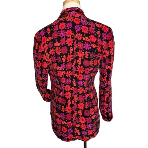 Handmade silk floral peak lapel double breasted blazer jacket size small S Orange