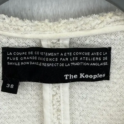 The Kooples Ivory Boucle Blazer Size 38/M Open Front Black Trim Pockets