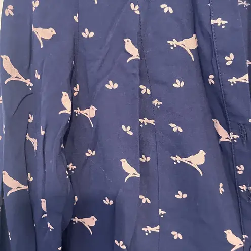 Modcloth  Women's Navy Blue Bird Print Long Sleeve Tie Back Button Down Shirt XXS - Image 3