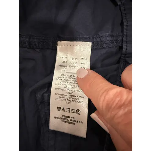 Pilcro Anthropologie Utility Pants Womens 25 Navy Blue Cotton Work Cargo Pockets