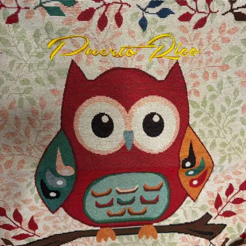 Puerto Rico Owl Canvas Tote Shoulder Bag Zipper Closure Lined Inside Pocket NEW Red