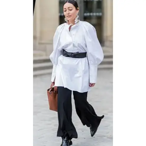 80s Vintage Waist Belt OS Black Stretch Leather Woven Snap Retro Punk Goth Vamp