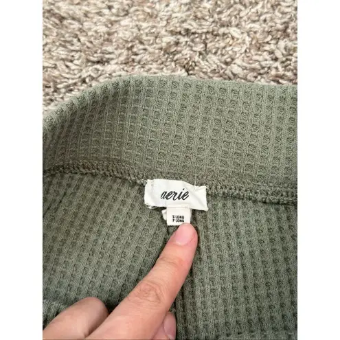 Aerie  Waffle Knit High Waisted Flare Leg Pants Green Pull on Cozy S Long