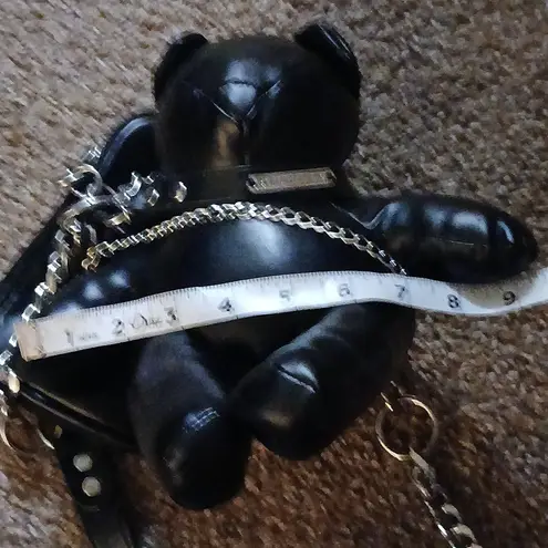 Black Faux Leather Chain Bear Purse Silver