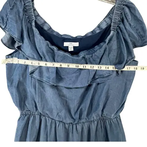 H by Halston Off Shoulder Dress XL Blue Denim Chambray Ruffle Classic Coastal