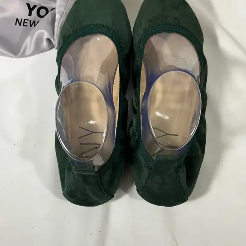 YOSI NEW YORK FOLDABLE TRAVEL BALLET FLATS WOMEN MICROSUEDE GREEN SZ 10 PREOWN