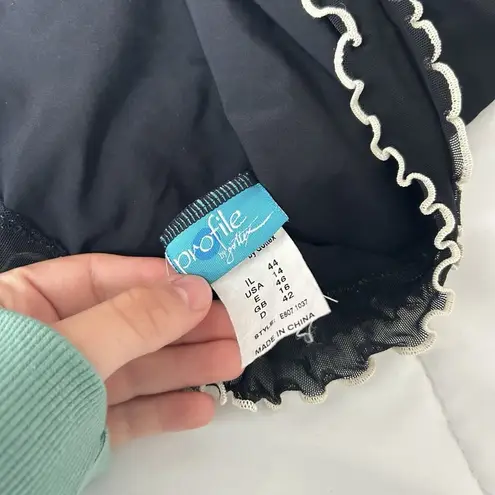 Profile by Gottex Black White Ruffle Underwire Tankini Swim Top Womens 14 Y2K