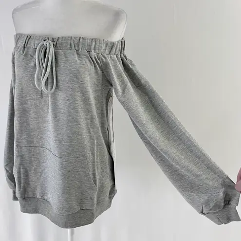 Lumière New  Off The Shoulder Sweatshirt Bardot Sweat Top Heather Gray