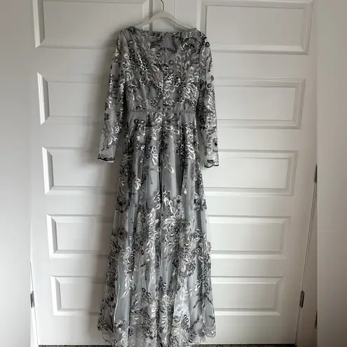 Mac Duggal Floral Embellished Illusion Sleeve Embroidered A-Line Gown- NWT