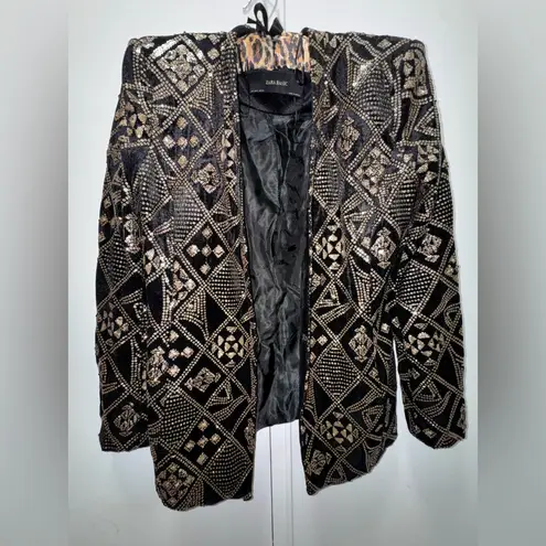ZARA  BLACK BLAZER VELVET EMBROIDERED GOLD SEQUINS COAT JACKET TRINNY - Large